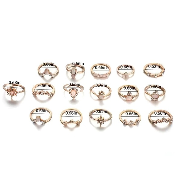 Boho Crown Gemstone Water Drop Ring Set 16pc - Picture 5 of 5